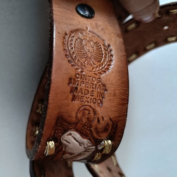 ❤️HP❤️🐎Vintage Brown Leather Belt Cintos Imperial Belt Mexican Horses Design - Picture 5 of 11